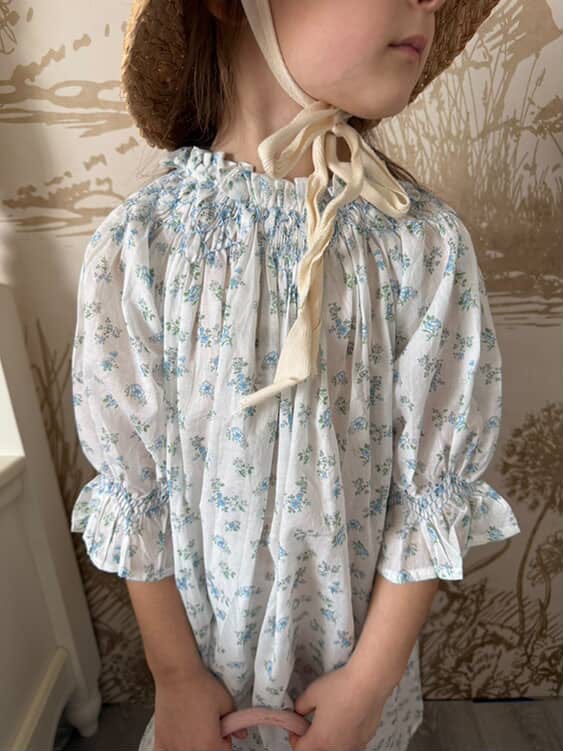 Lily Blue Cotton Loungewear Dress | Luxury Kids Floral Lounge Dress 2T / White Floral