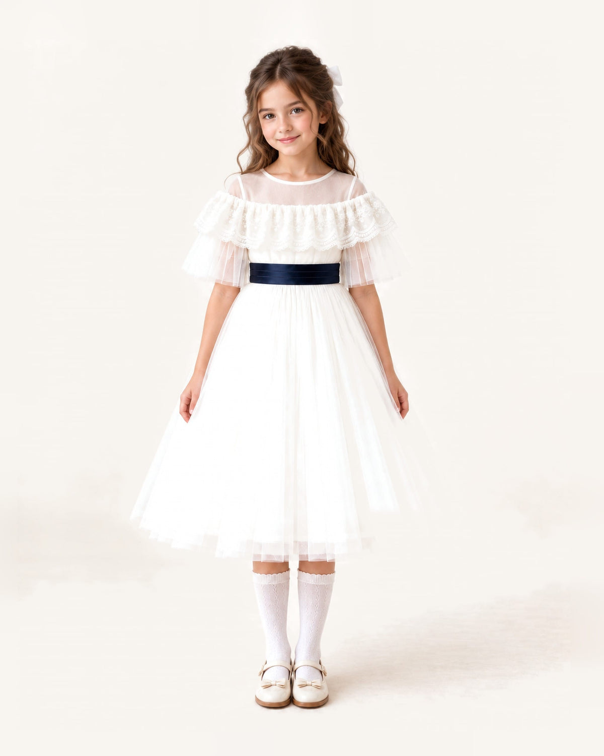 Mi Regalia Dresses Alice White Tulle and Lace Dress for Girls White Tulle Dress for Girls | Flower Girl & Communion