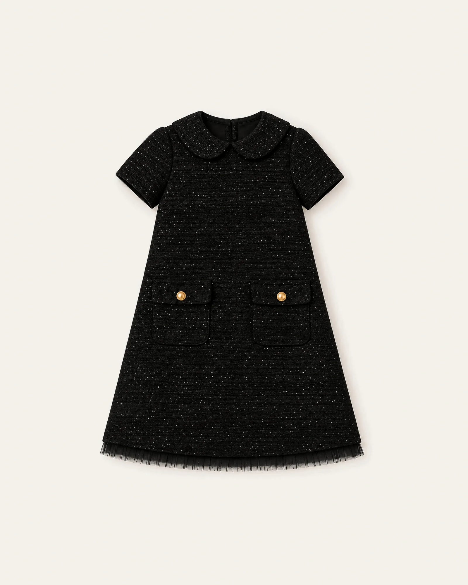 Mi Regalia Dresses Colette Black Knit A-Line Dress with Peter Pan Collar Colette Black Peter Pan Collar Dress for Girls | Holiday