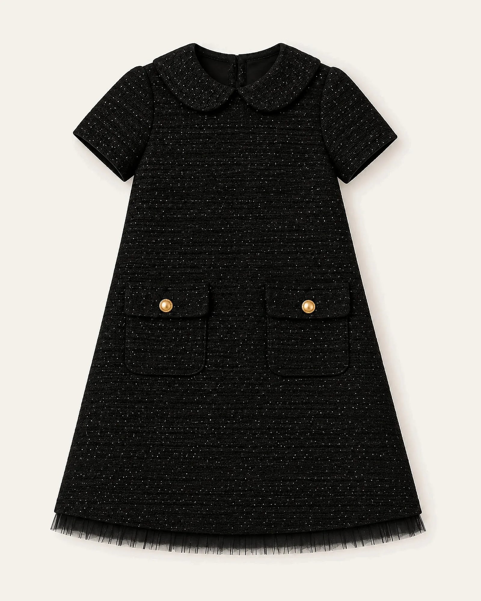 Mi Regalia Dresses Colette Black Knit A-Line Dress with Peter Pan Collar Colette Black Peter Pan Collar Dress for Girls | Holiday
