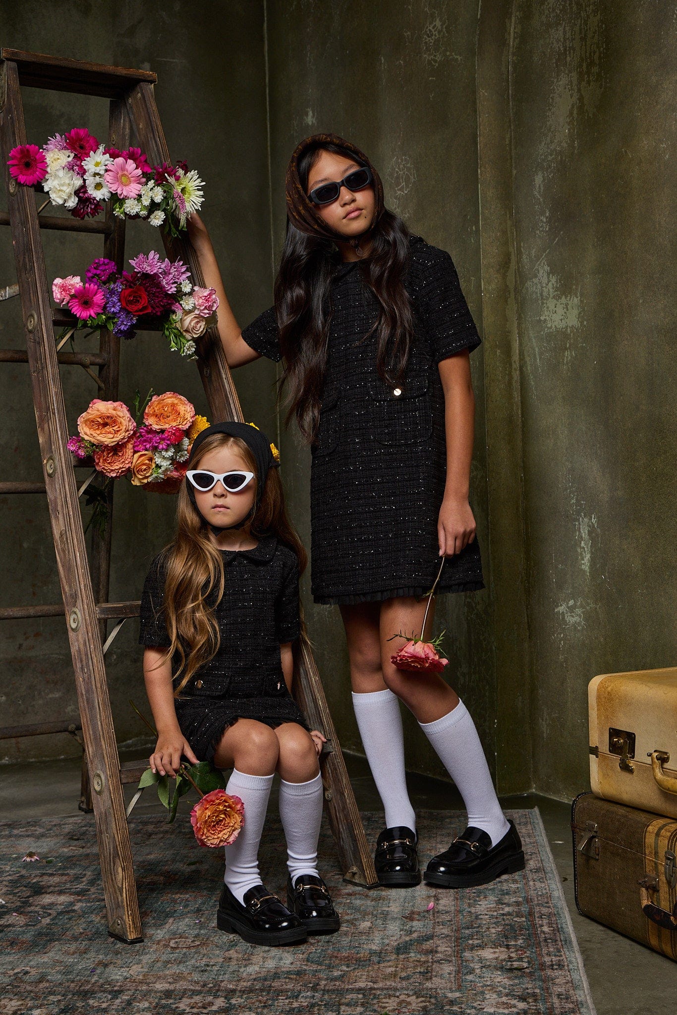 MI REGALIA Coco Charm Dress – Luxury Kids Black Knit Dress with Peter Pan Collar & Pleated Tulle Hem (Sizes 5Y–10Y) Coco Charm Dress | Luxury Kids Black Knit Dress