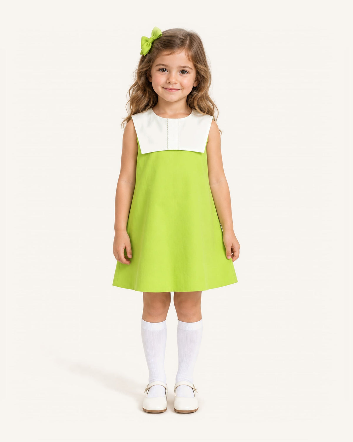 Mi Regalia Dresses Jane Lime Cotton Sailor Dress for Girls Lime Cotton Sailor Dress for Girls | Summer & Resort