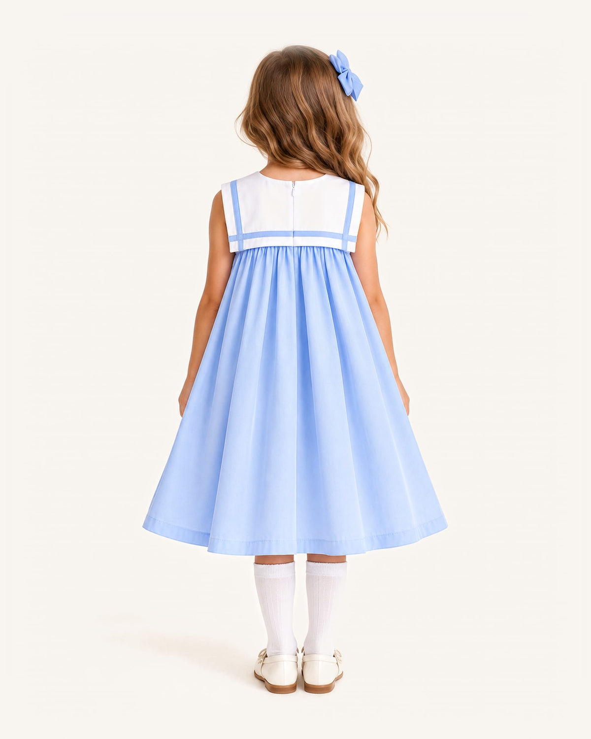 Mi Regalia Dresses Juliet Blue Bib and Bow Dress for Girls Blue Bib Dress for Girls | Classic & Preppy Style