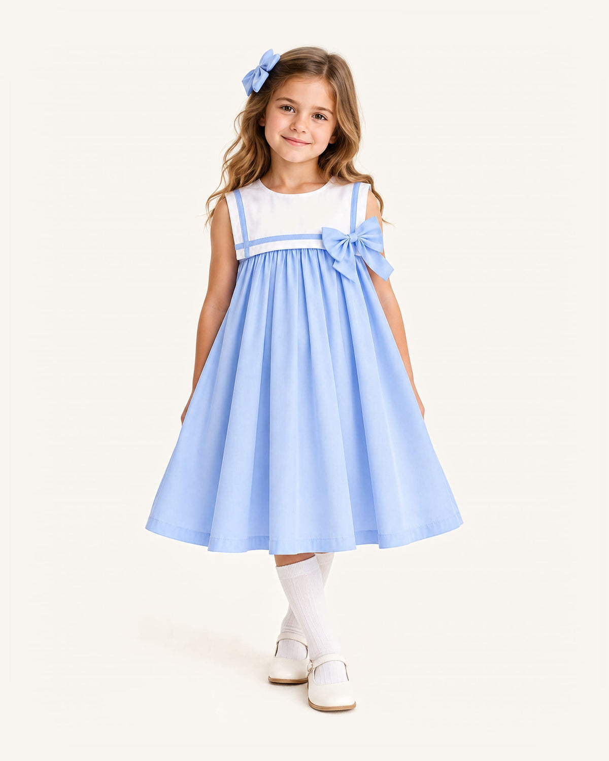 Mi Regalia Dresses Juliet Blue Bib and Bow Dress for Girls Blue Bib Dress for Girls | Classic & Preppy Style