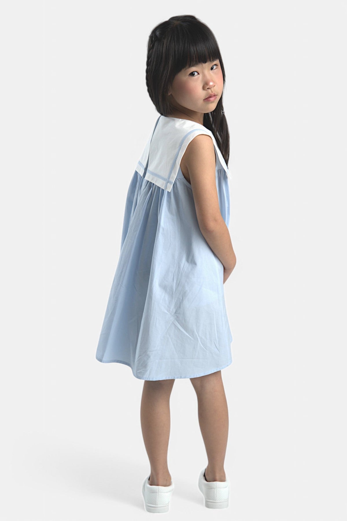 Mi Regalia Dresses Juliet Blue Bib &amp; Bow Dress Elegant Blue Juliet Kids Dress with White Bib &amp; Bow – MI REGALIA