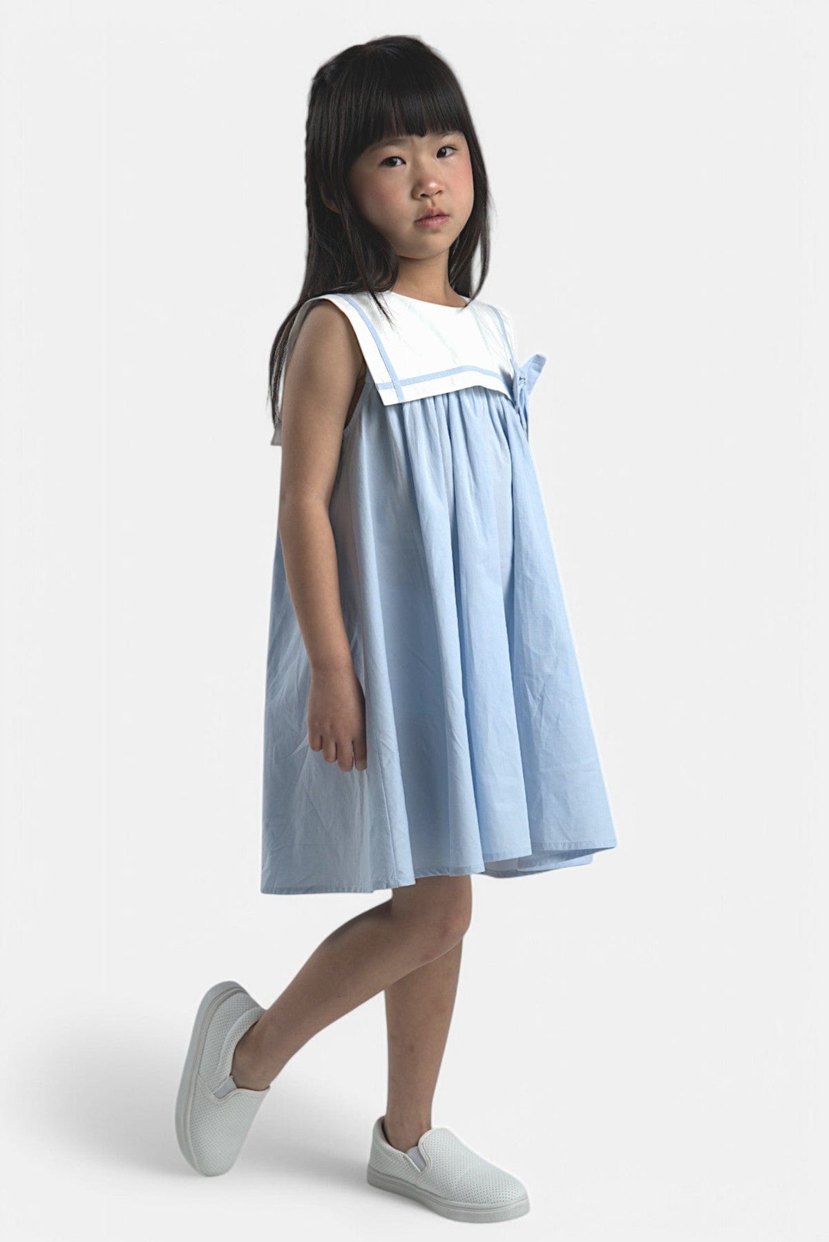 Mi Regalia Dresses Juliet Blue Bib &amp; Bow Dress Elegant Blue Juliet Kids Dress with White Bib &amp; Bow – MI REGALIA