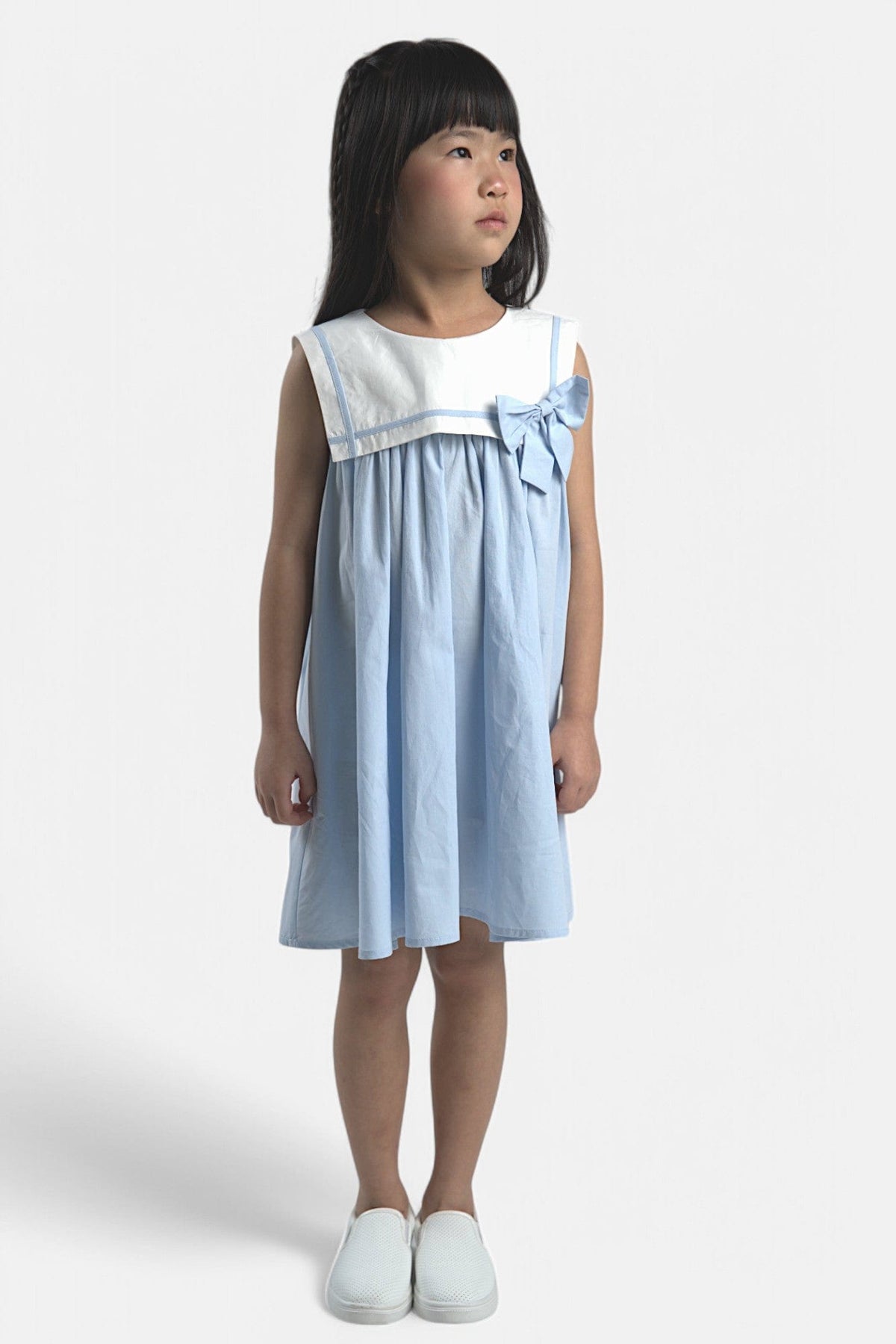 Mi Regalia Dresses Juliet Blue Bib &amp; Bow Dress Elegant Blue Juliet Kids Dress with White Bib &amp; Bow – MI REGALIA