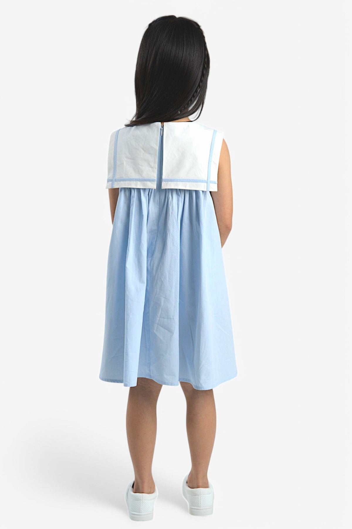 Mi Regalia Dresses Juliet Blue Bib &amp; Bow Dress Elegant Blue Juliet Kids Dress with White Bib &amp; Bow – MI REGALIA