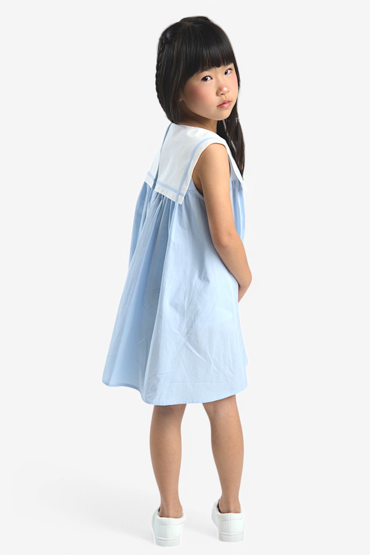 Mi Regalia Dresses Juliet Blue Bib &amp; Bow Dress Elegant Blue Juliet Kids Dress with White Bib &amp; Bow – MI REGALIA