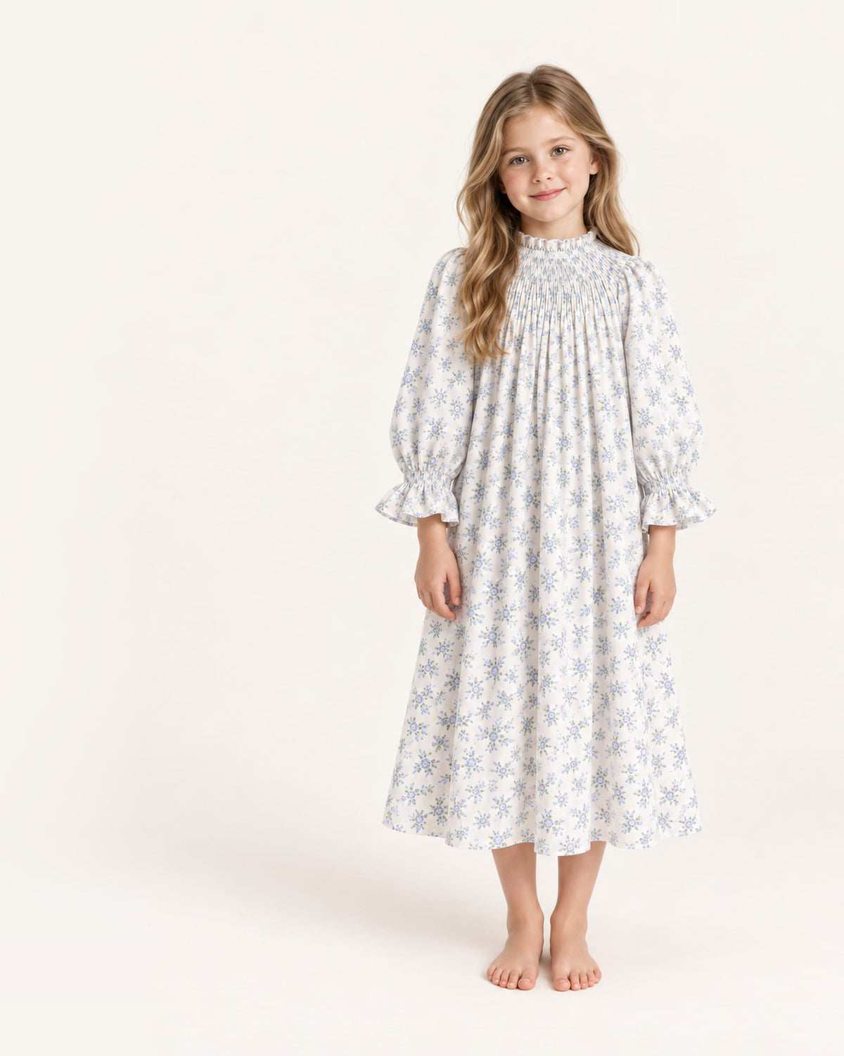 Mi Regalia Dresses Lily Blue Dress with White Floral Print Blue Floral Dress for Girls | Summer & Travel