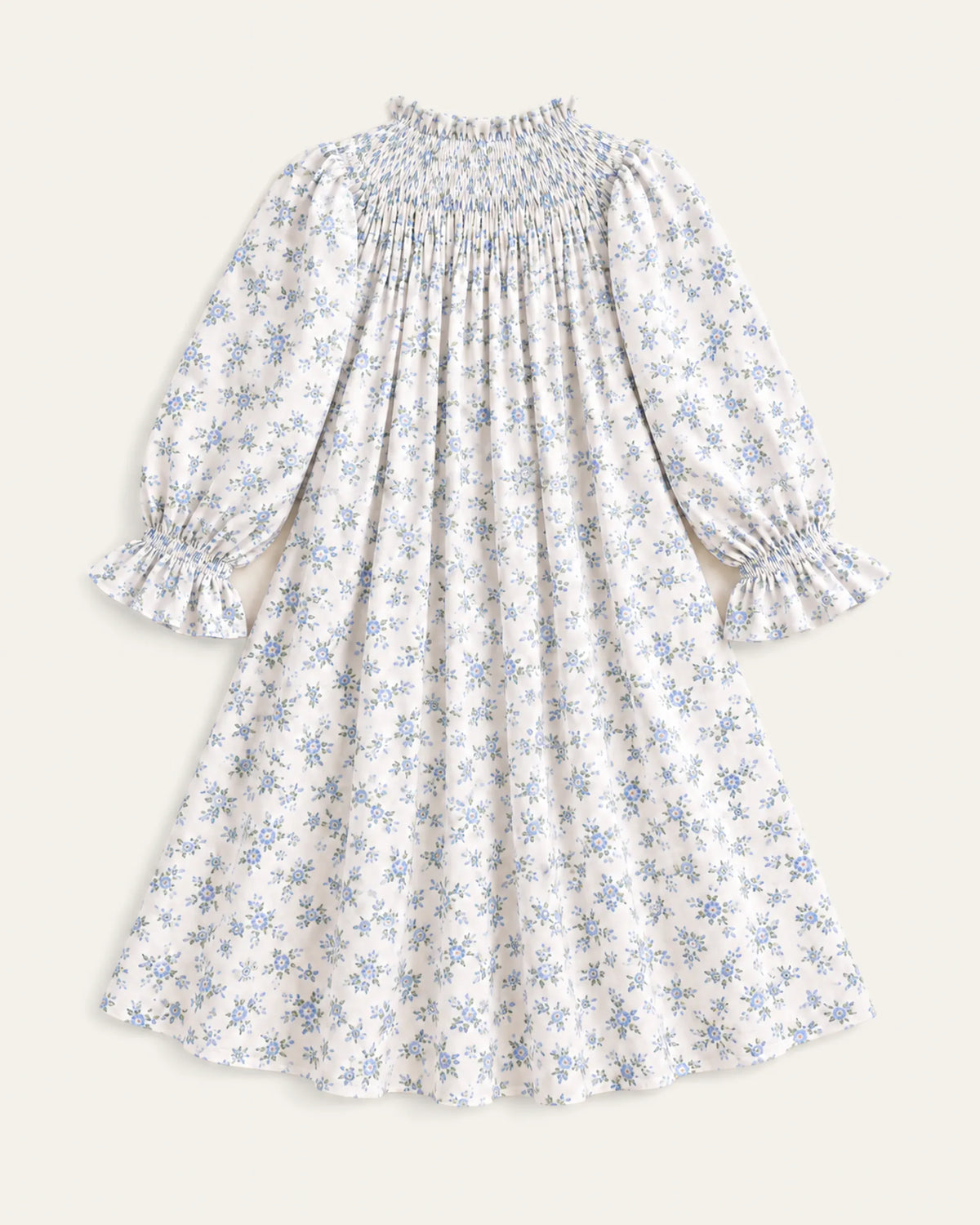 Mi Regalia Dresses Lily White Dress with Blue Floral Print Lily Smocked Floral Dress for Girls | At-Home Elegance