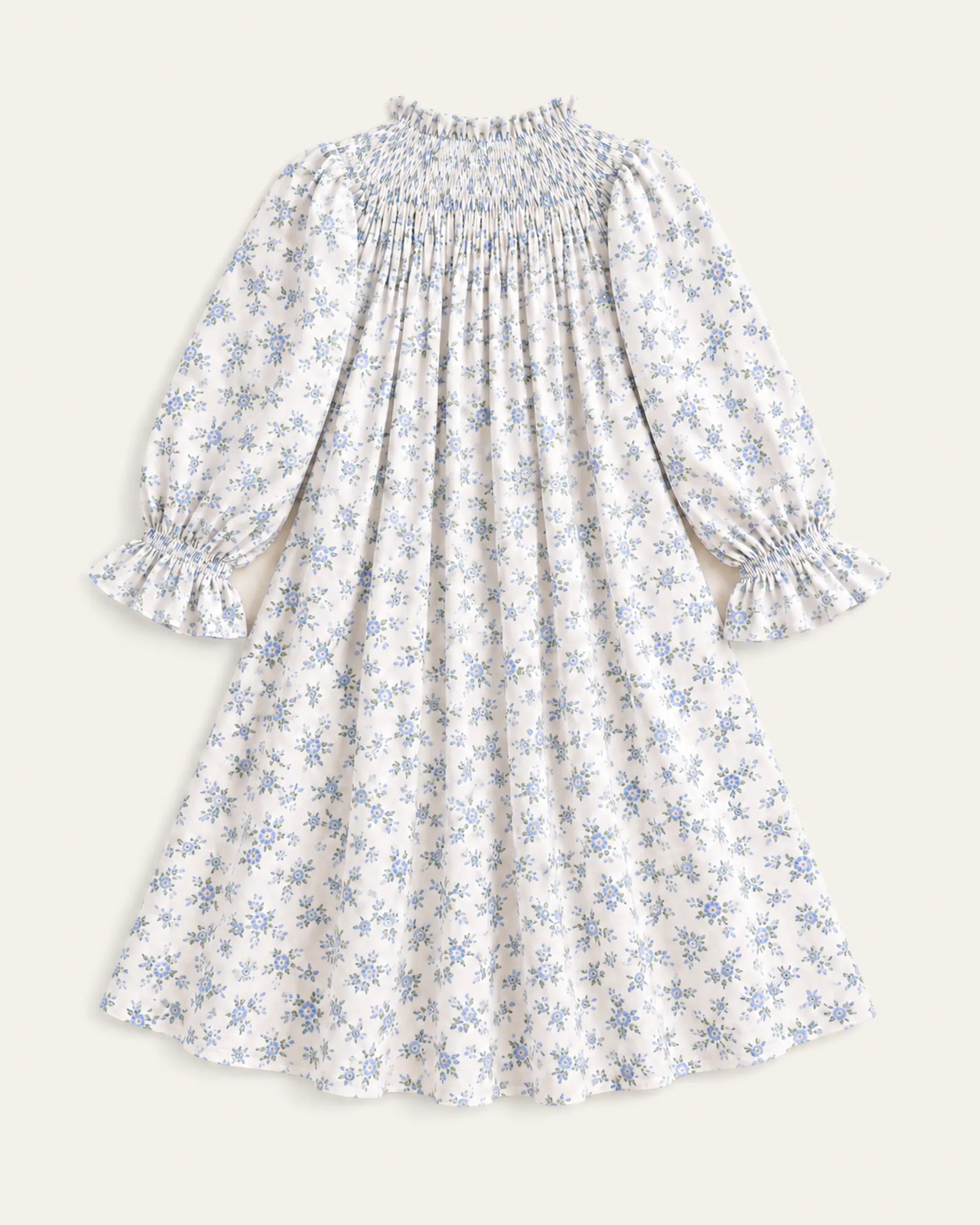 Mi Regalia Dresses Lily White Dress with Blue Floral Print Lily Smocked Floral Dress for Girls | At-Home Elegance