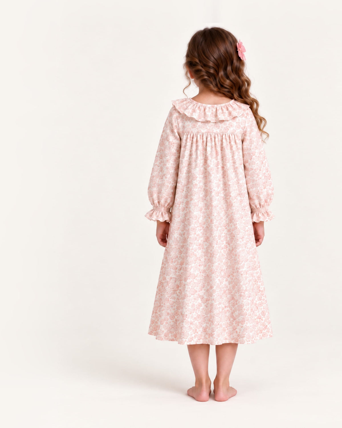 Mi Regalia Dresses Rose Blush and Cream Cotton Dress with Ruffles Rose Cotton Dress in Blush and Cream