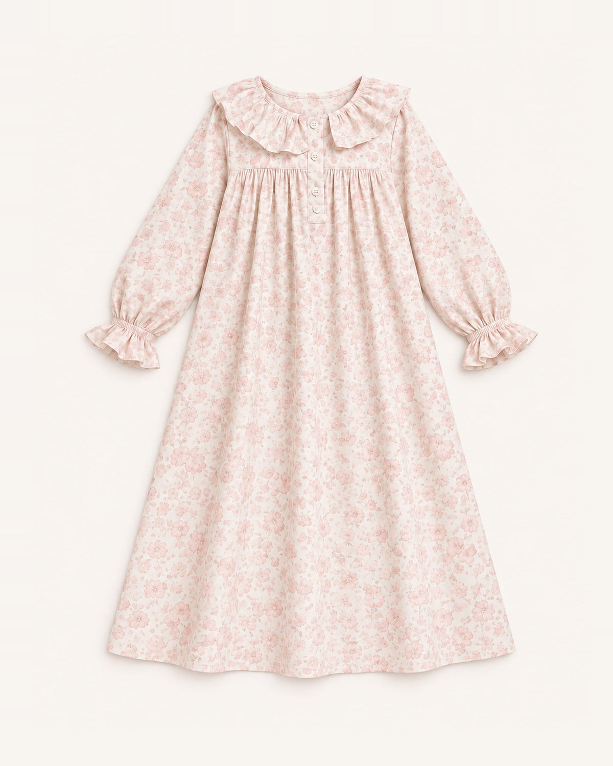 Mi Regalia Dresses Rose Blush and Cream Cotton Dress with Ruffles Rose Cotton Dress in Blush and Cream