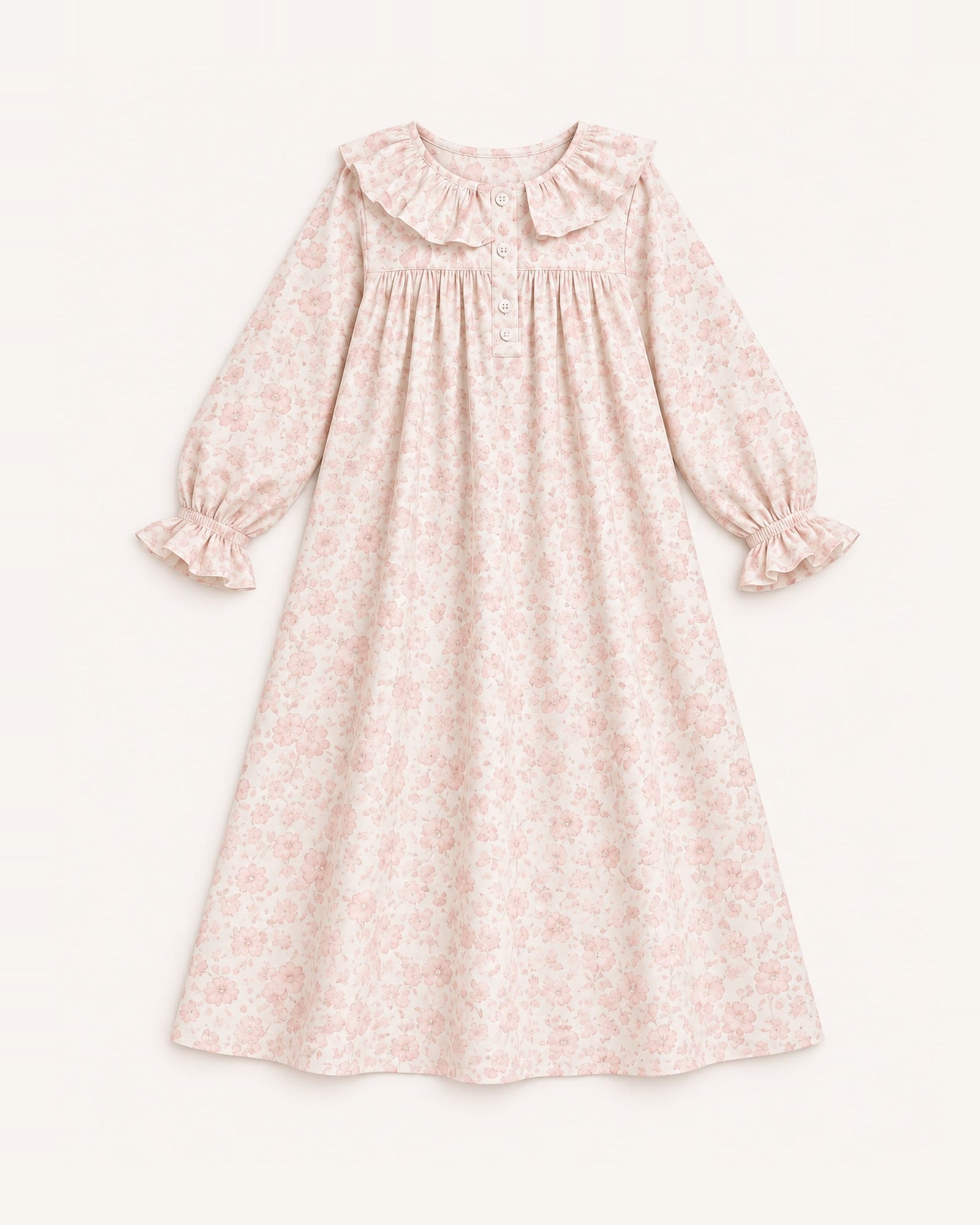 Mi Regalia Dresses Rose Blush and Cream Cotton Dress with Ruffles Rose Cotton Dress in Blush and Cream