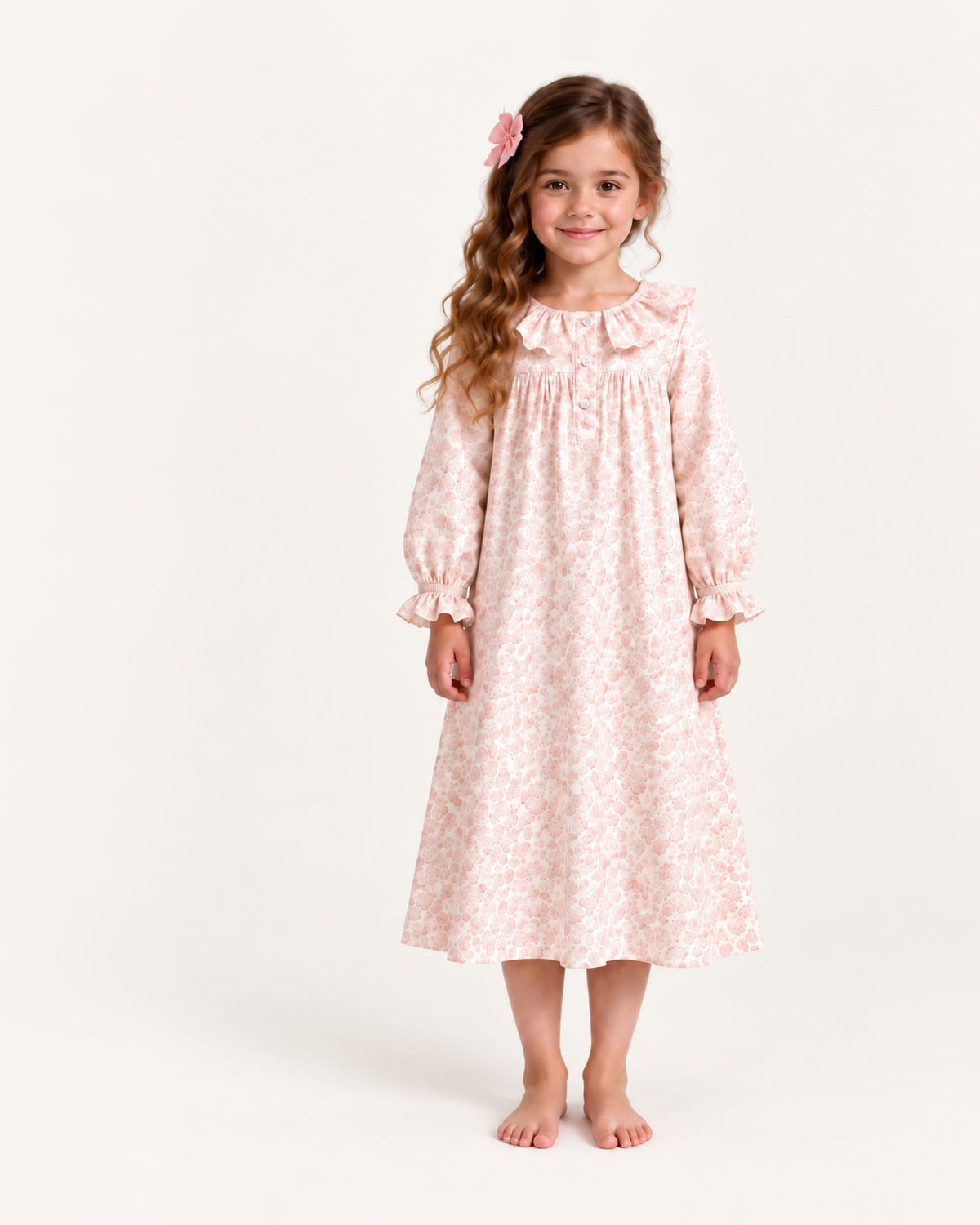 Mi Regalia Dresses Rose Blush and Cream Cotton Dress with Ruffles Rose Cotton Dress in Blush and Cream