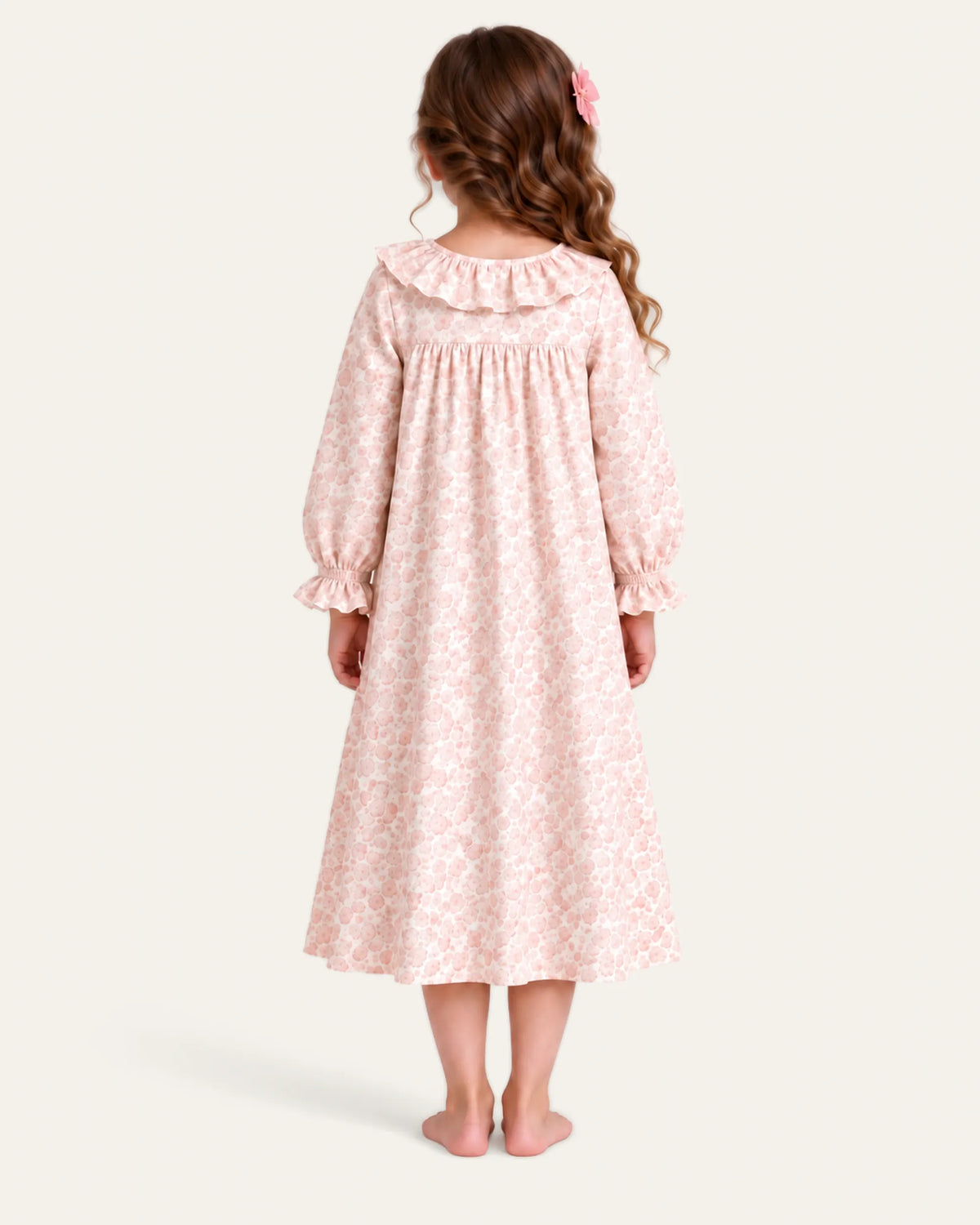 Mi Regalia Dresses Rose Blush and Cream Cotton Dress with Ruffles Rose Ruffle Collar Dress for Girls | At-Home Elegance