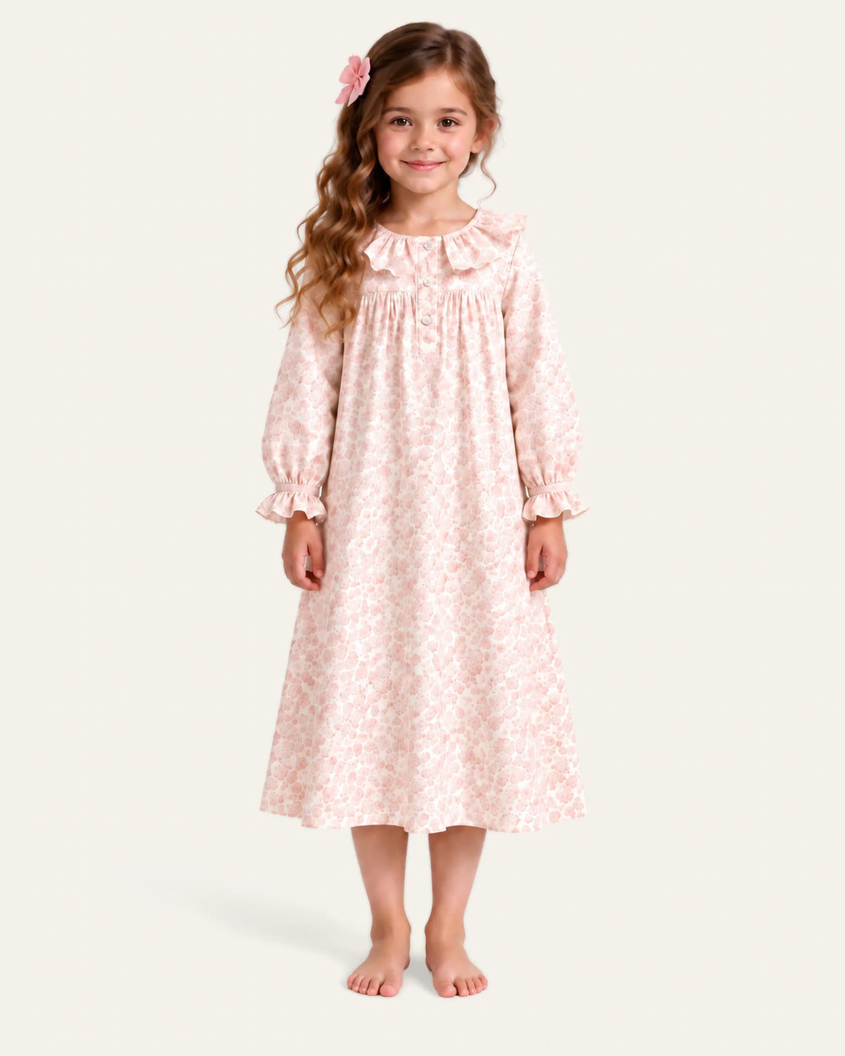 Mi Regalia Dresses Rose Blush and Cream Cotton Dress with Ruffles Rose Ruffle Collar Dress for Girls | At-Home Elegance