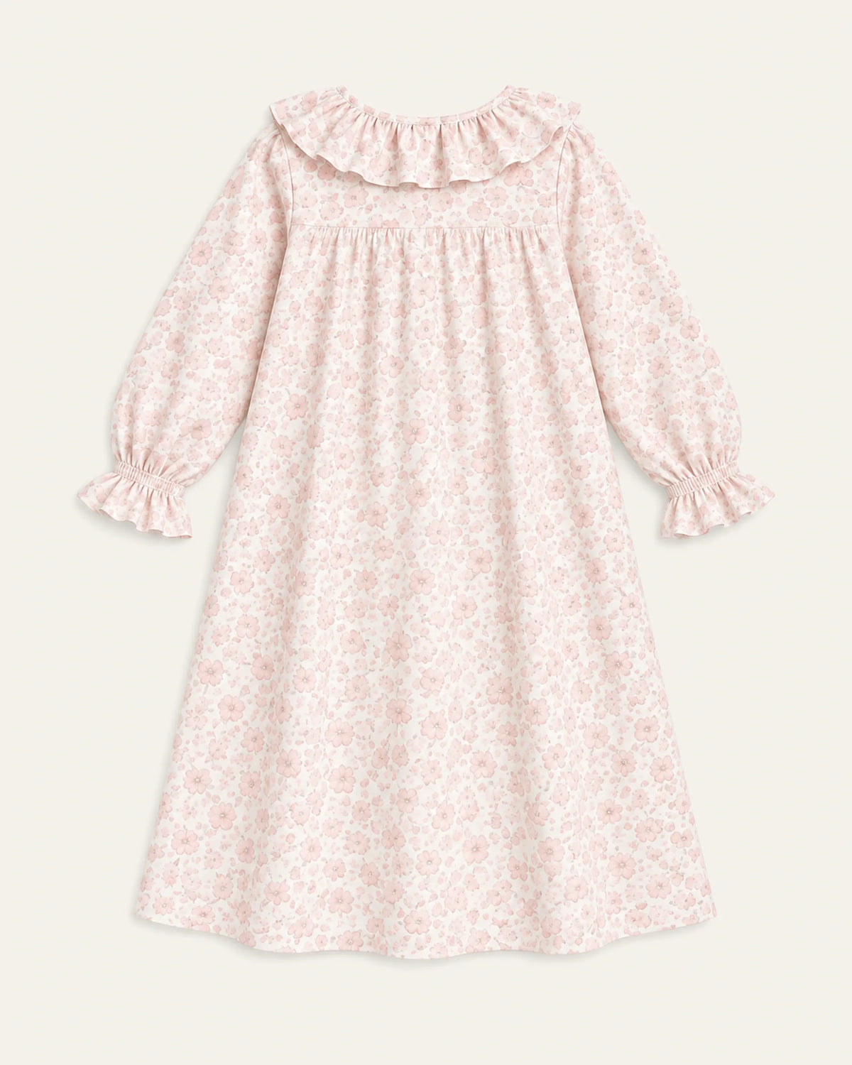 Mi Regalia Dresses Rose Blush and Cream Cotton Dress with Ruffles Rose Ruffle Collar Dress for Girls | At-Home Elegance