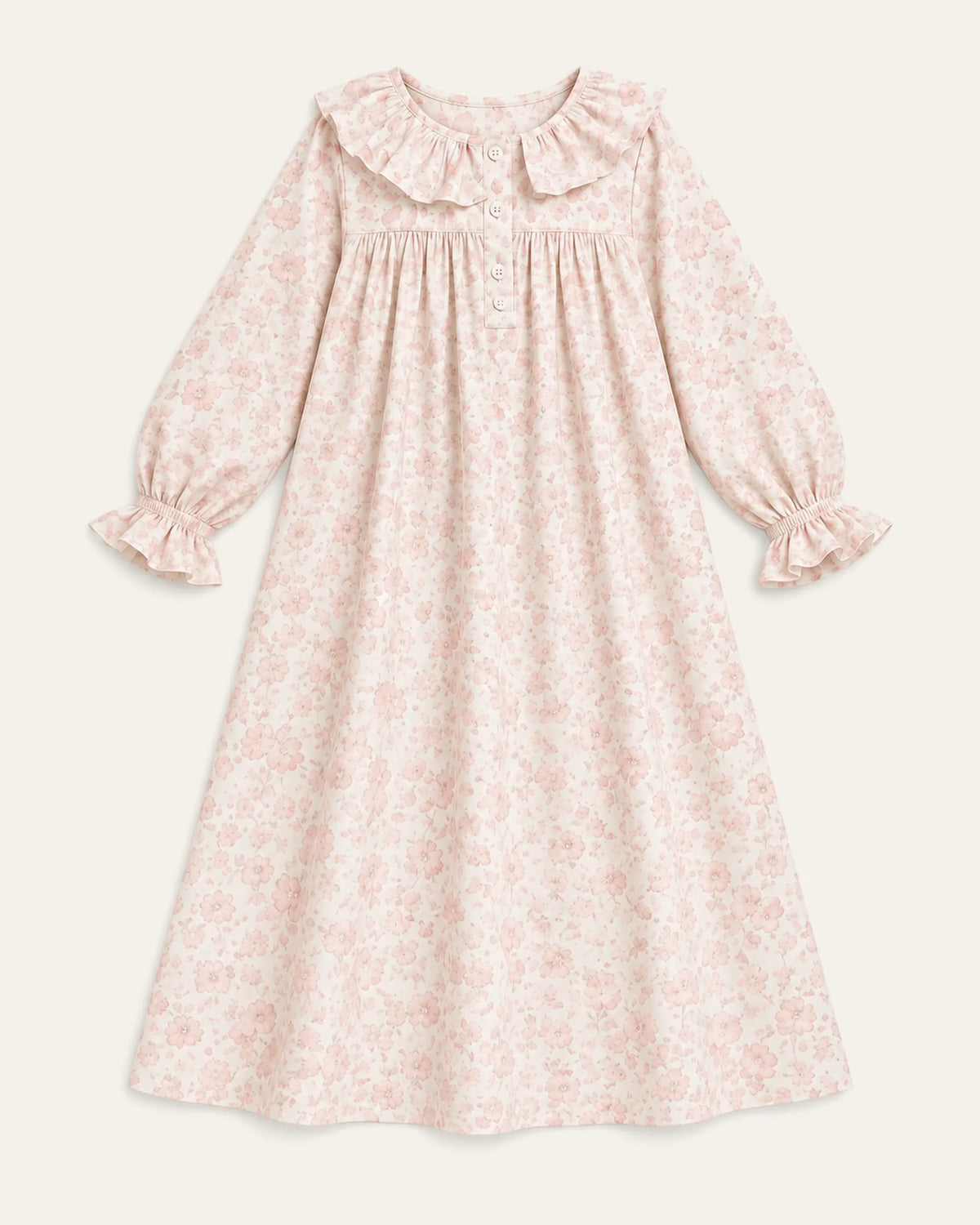 Mi Regalia Dresses Rose Blush and Cream Cotton Dress with Ruffles Rose Ruffle Collar Dress for Girls | At-Home Elegance