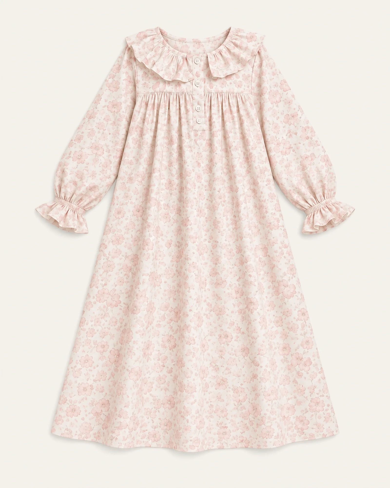 Mi Regalia Dresses Rose Blush and Cream Cotton Dress with Ruffles Rose Ruffle Collar Dress for Girls | At-Home Elegance