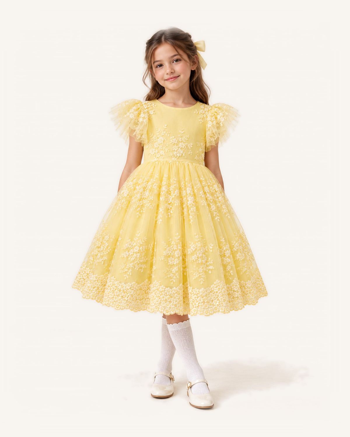 Mi Regalia Dresses Tess Yellow Lace Tea Dress for Girls Yellow Lace Dress for Girls | Easter & Tea Party