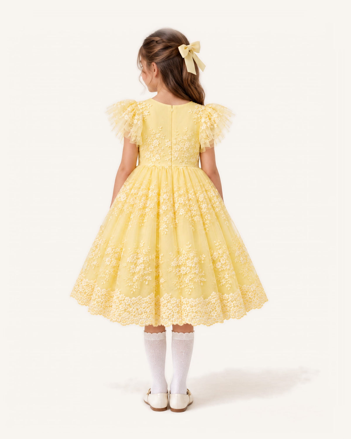 Mi Regalia Dresses Tess Yellow Lace Tea Dress for Girls Yellow Lace Dress for Girls | Easter & Tea Party