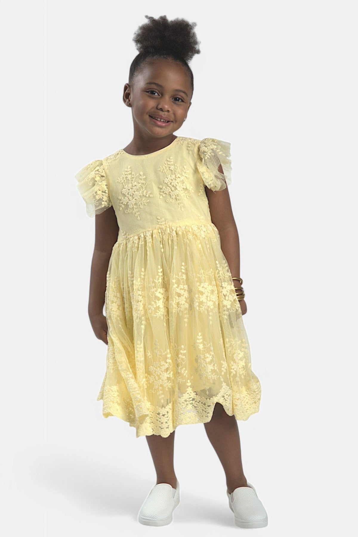 Mi Regalia Dresses Tess Yellow Lace Tea Dress Tess Girls Dress Yellow: Bright &amp; Cheerful Kids Dress | MI REGALIA