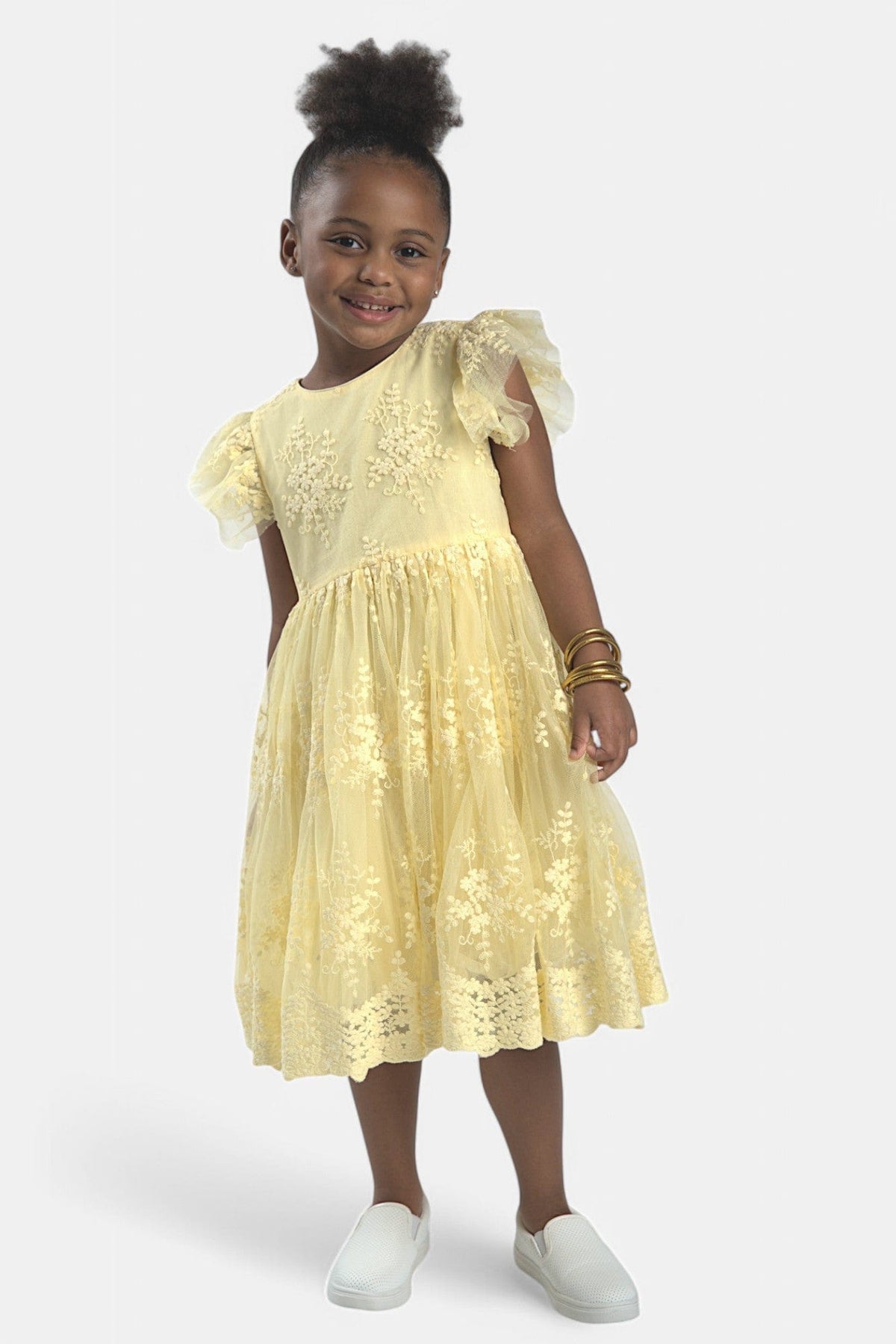 Mi Regalia Dresses Tess Yellow Lace Tea Dress Tess Girls Dress Yellow: Bright &amp; Cheerful Kids Dress | MI REGALIA