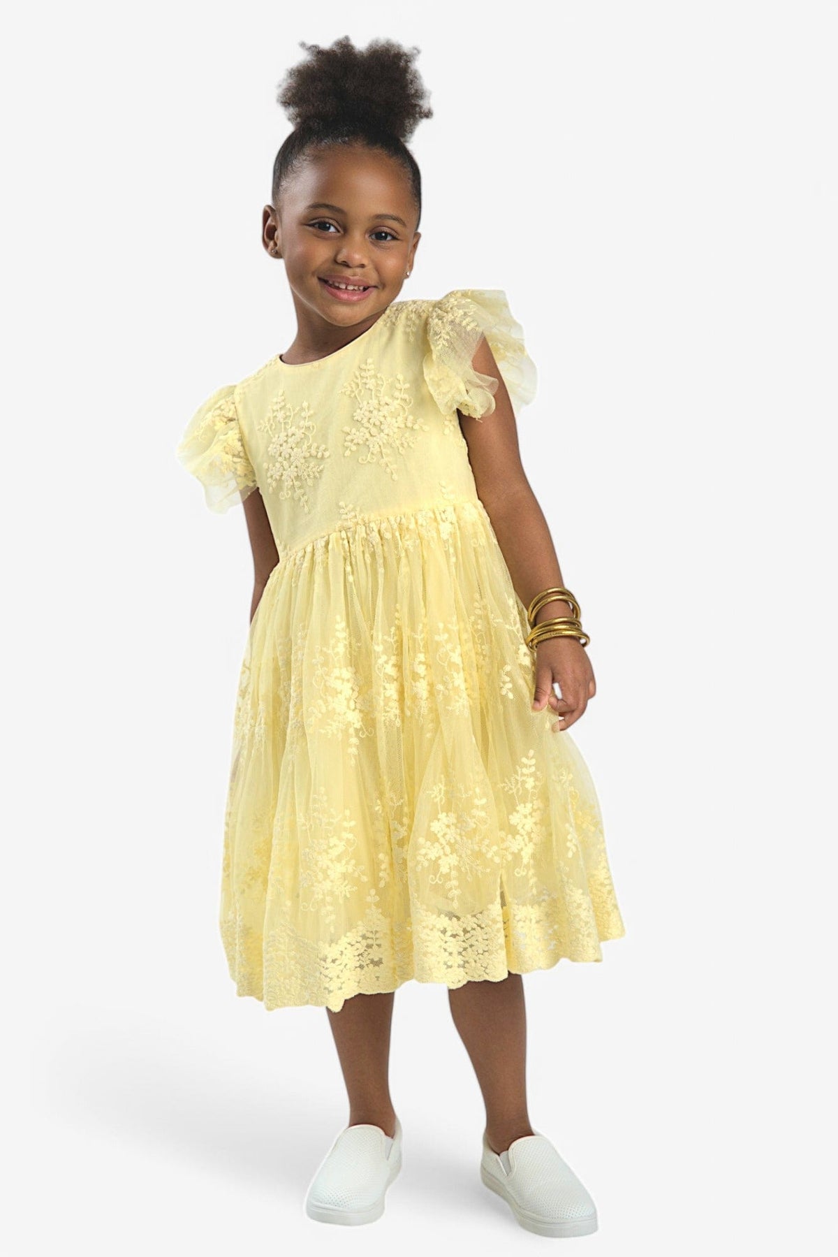 Mi Regalia Dresses Tess Yellow Lace Tea Dress Tess Girls Dress Yellow: Bright &amp; Cheerful Kids Dress | MI REGALIA