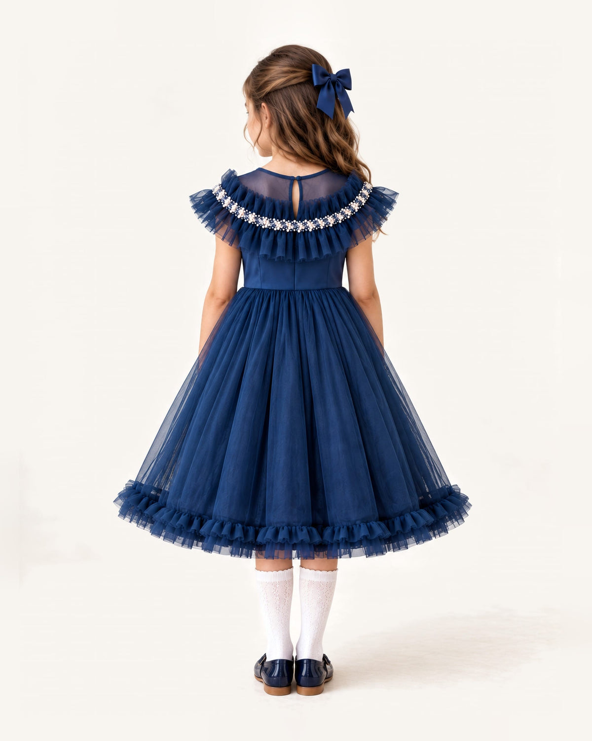 Mi Regalia Dresses Viola Navy Blue Tulle Occasion Dress for Girls Navy Tulle Dress for Girls | Winter Wedding & Party