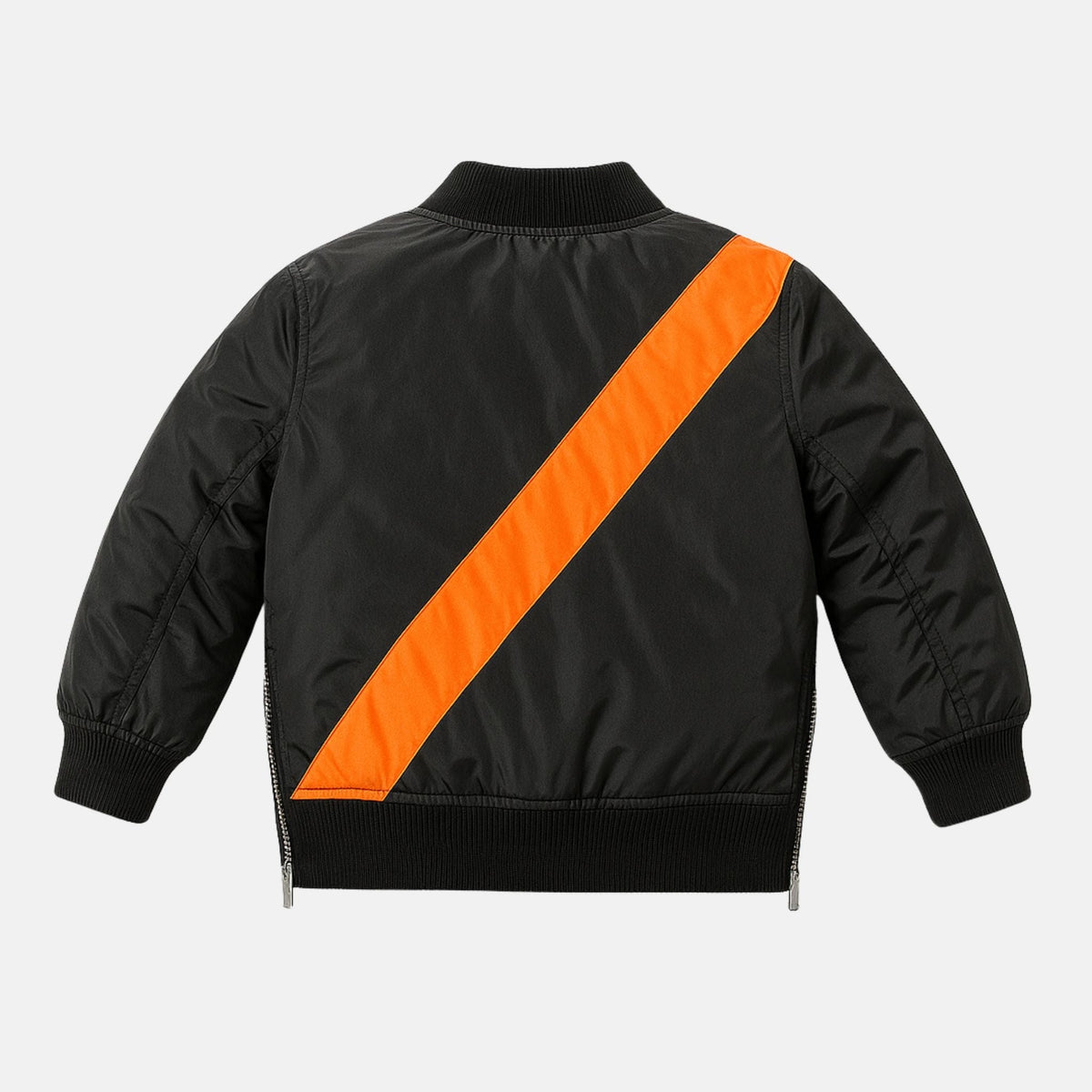 Mi Regalia Jacket Black Bomber Jacket with Orange Stripe – Luxury Kids Twill Outerwear with Satin Lining &amp; Sporty Detailing (Sizes 5Y–10Y) Black Bomber Jacket | Luxury Kids Outerwear with Stripe