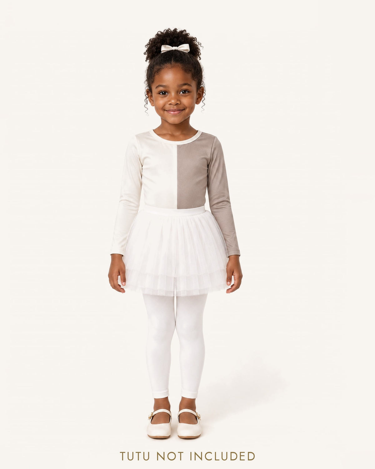 Mi Regalia Leotards Eleanor Gray and Cream Leotard for Girls Grey Leotard for Girls | Neutral Dancewear | Mi Regalia