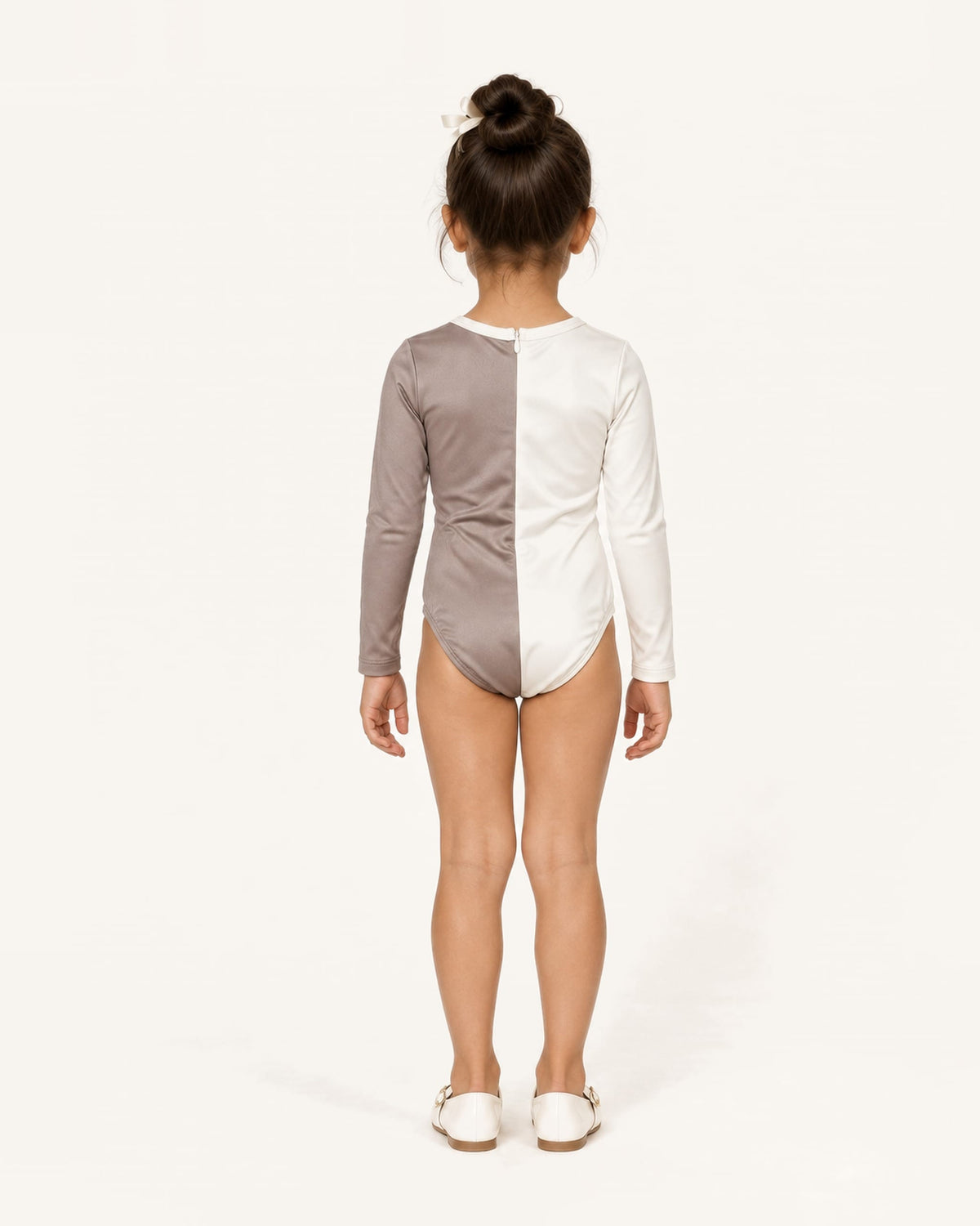 Mi Regalia Leotards Eleanor Gray and Cream Leotard for Girls Grey Leotard for Girls | Neutral Dancewear | Mi Regalia