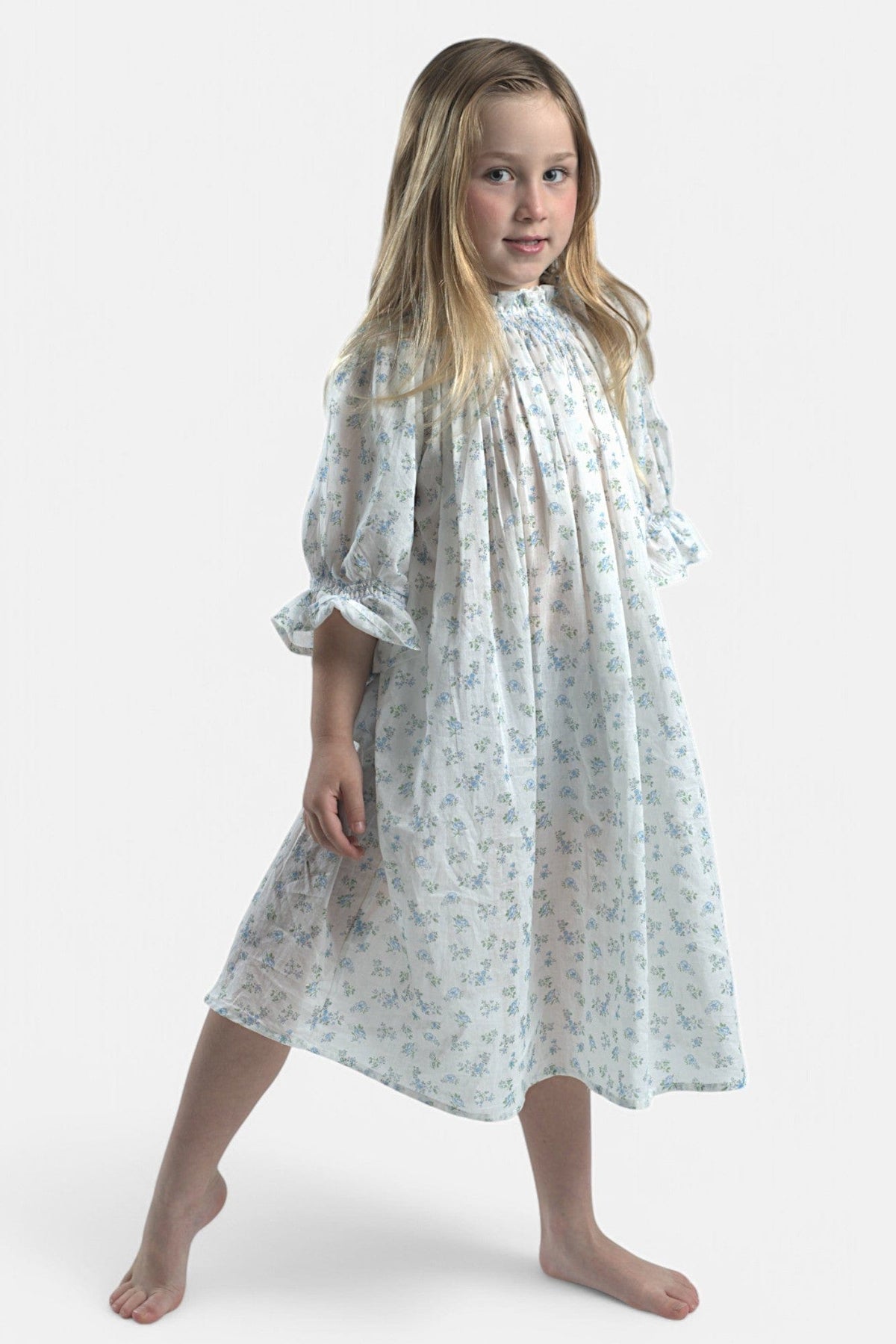 Mi Regalia Nightgowns Lily White Floral Cotton Nightgown Charming Lily Blue Nightgown White Floral | MI REGALIA