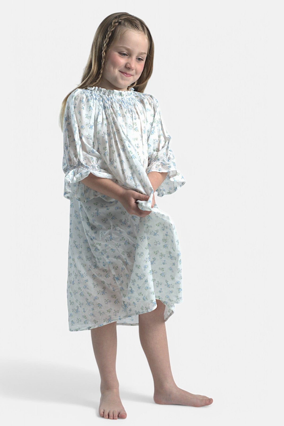 Mi Regalia Nightgowns Lily White Floral Cotton Nightgown Charming Lily Blue Nightgown White Floral | MI REGALIA