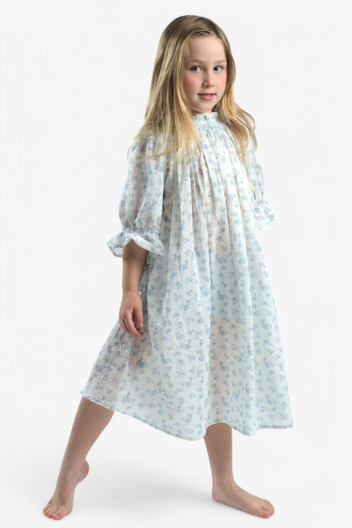 Mi Regalia Nightgowns Lily White Floral Cotton Nightgown Charming Lily Blue Nightgown White Floral | MI REGALIA