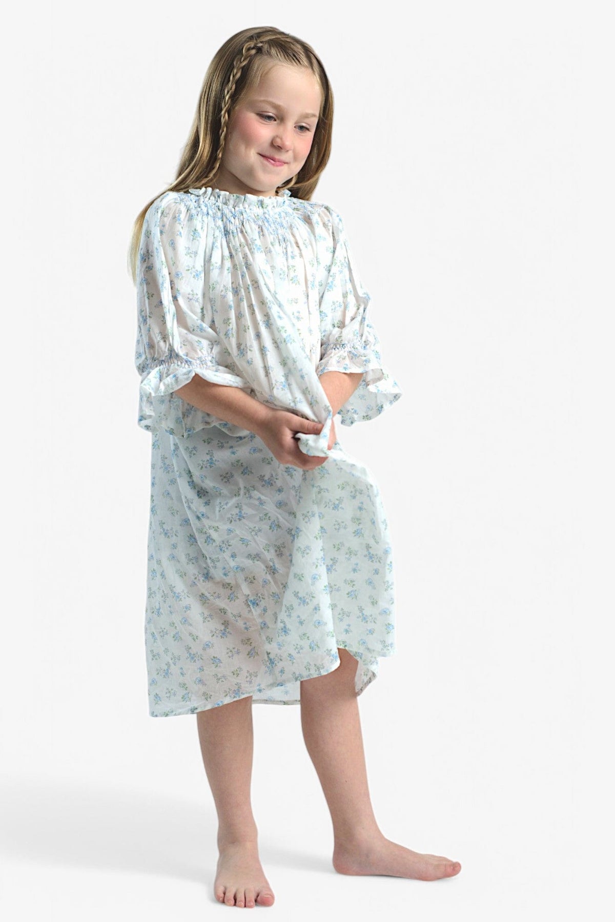 Mi Regalia Nightgowns Lily White Floral Cotton Nightgown Charming Lily Blue Nightgown White Floral | MI REGALIA
