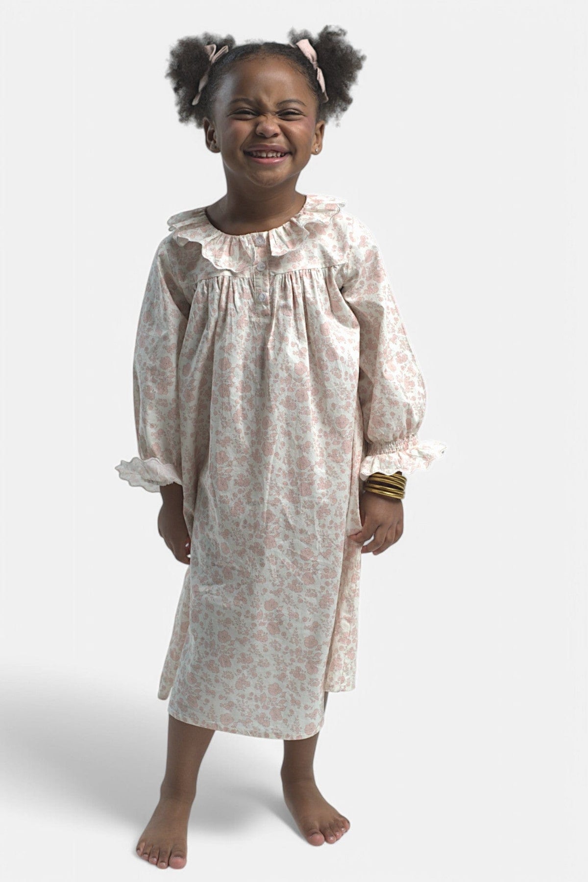 Mi Regalia Nightgowns Rose Blush &amp; Cream Cotton Nightgown Rose Girls Nightgown Blush &amp; Cream for Kids | Mi Regalia