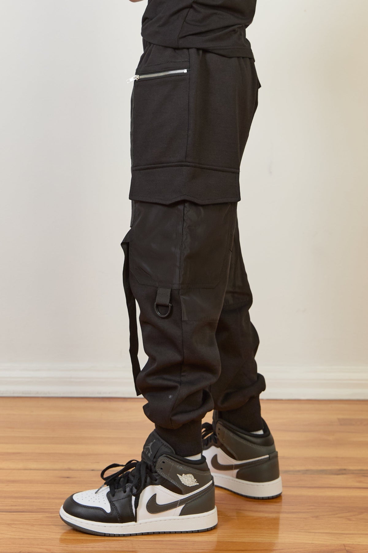 Mi Regalia Pants Milo Black Cargo Jogger Pants – Luxury Kids Streetwear Joggers with Satin Panels & Utility Pockets Black Cargo Joggers | Luxury Kids Streetwear Pants