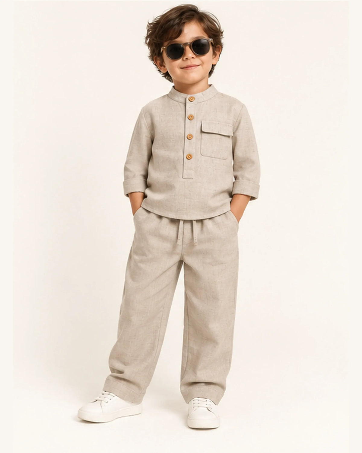 Mi Regalia Sets Dylan Linen Two-Piece Set Dylan Linen Two-Piece Set in Stone