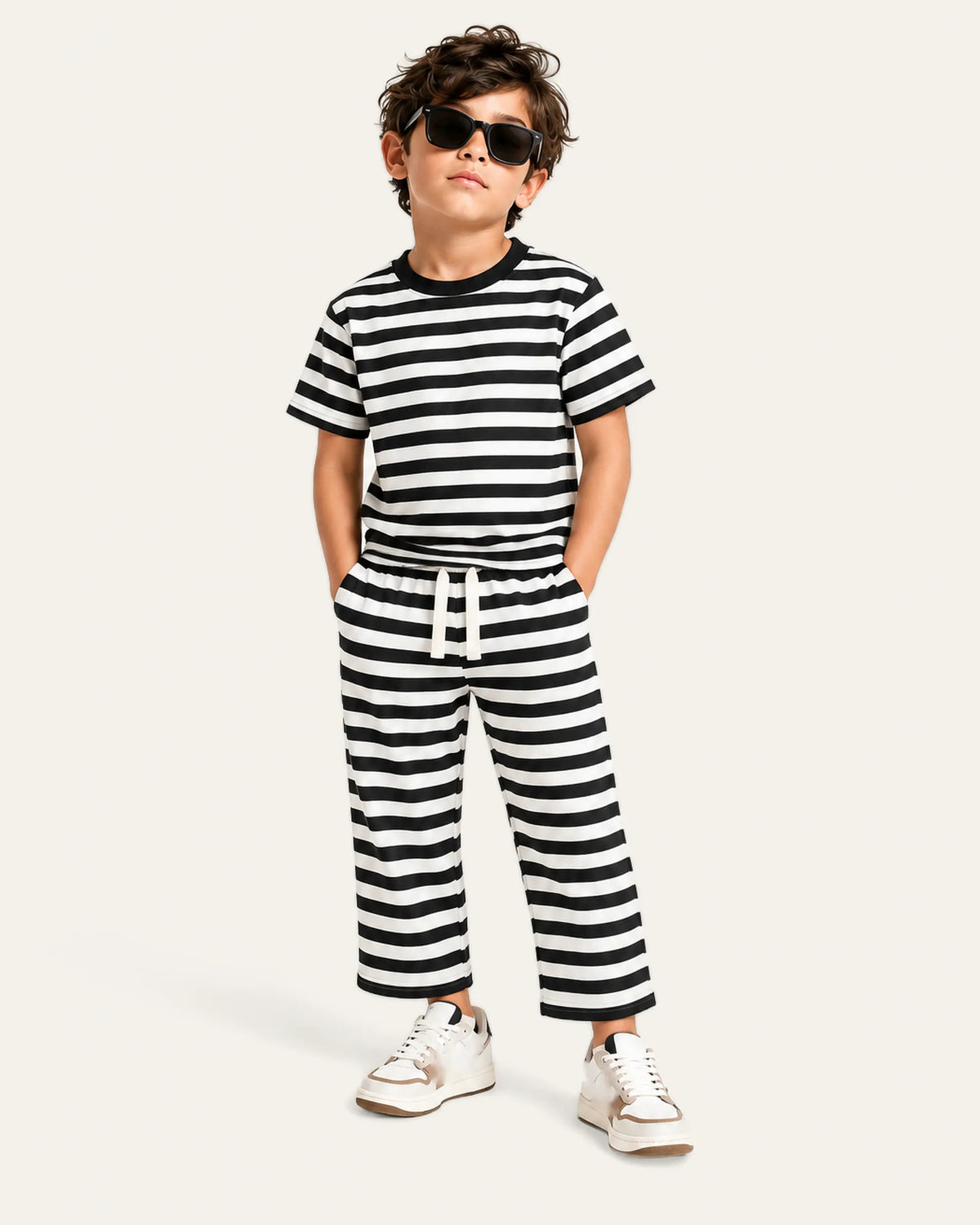 Mi Regalia Sets Felix Black & White Striped Cotton Two-Piece Set Felix Black & White Striped Two-Piece Set for Kids