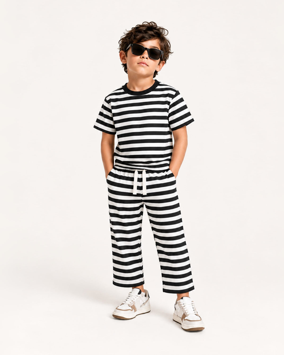Mi Regalia Sets Felix Cotton Two-Piece Set – Luxury Kids Black & White Striped Outfit Felix Striped Cotton Two-Piece Set for Kids