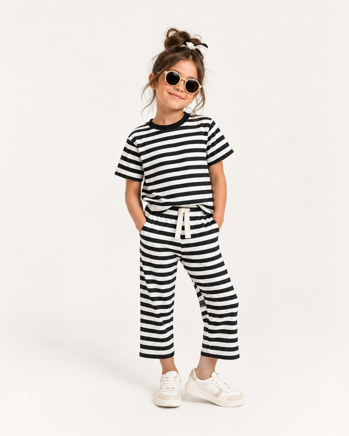 Mi Regalia Sets Felix Cotton Two-Piece Set – Luxury Kids Black & White Striped Outfit Felix Striped Cotton Two-Piece Set for Kids