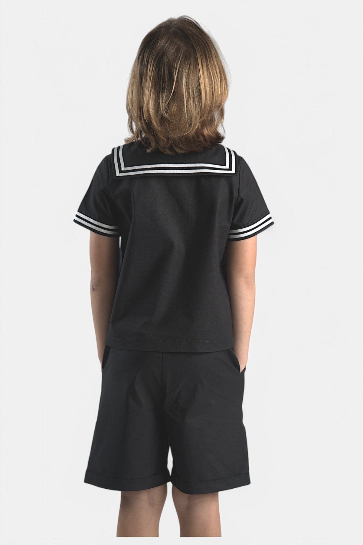 Mi Regalia Sets Langston Sailor Short Set Black Langston Shirt &amp; Shorts Set Black for Kids | Mi Regalia