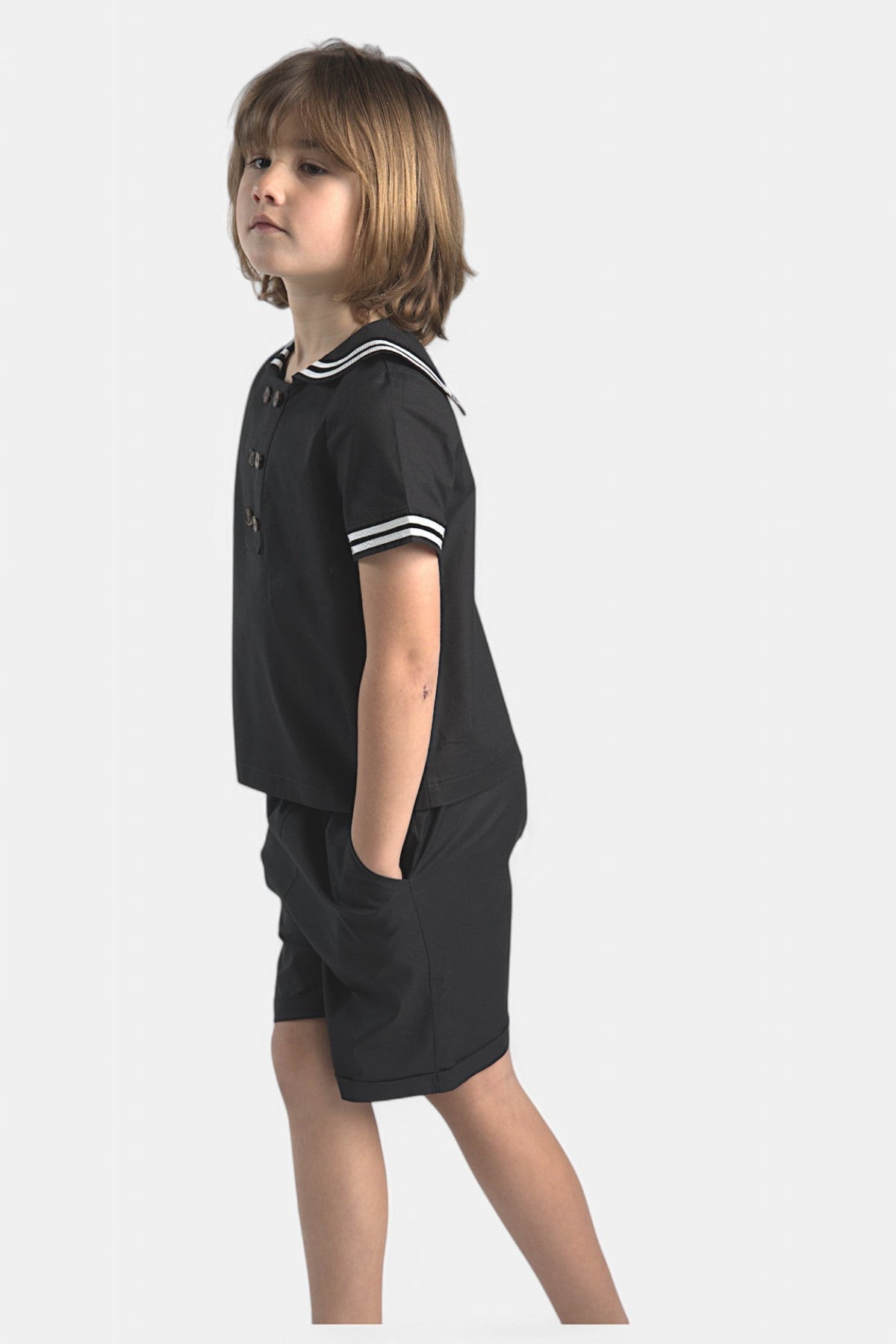 Mi Regalia Sets Langston Sailor Short Set Black Langston Shirt &amp; Shorts Set Black for Kids | Mi Regalia