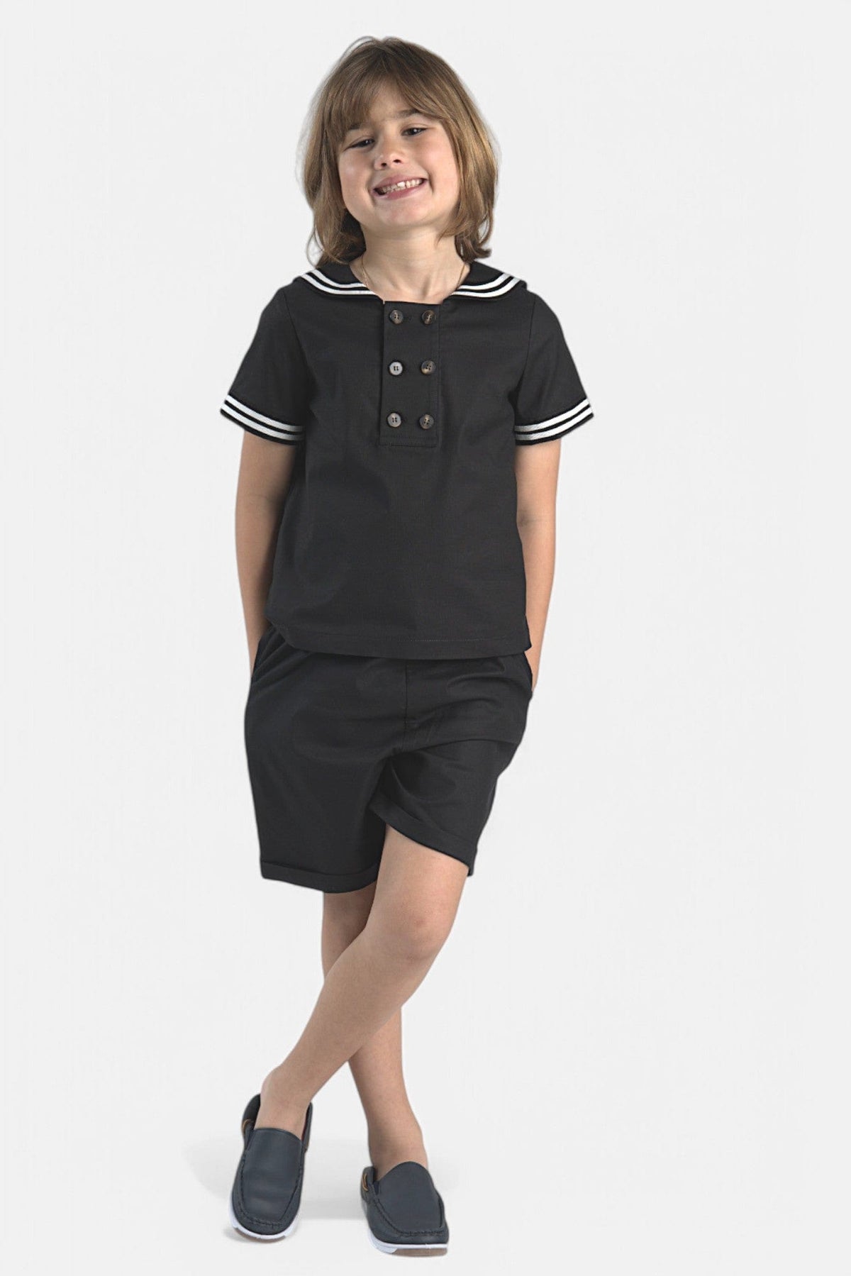 Mi Regalia Sets Langston Sailor Short Set Black Langston Shirt &amp; Shorts Set Black for Kids | Mi Regalia