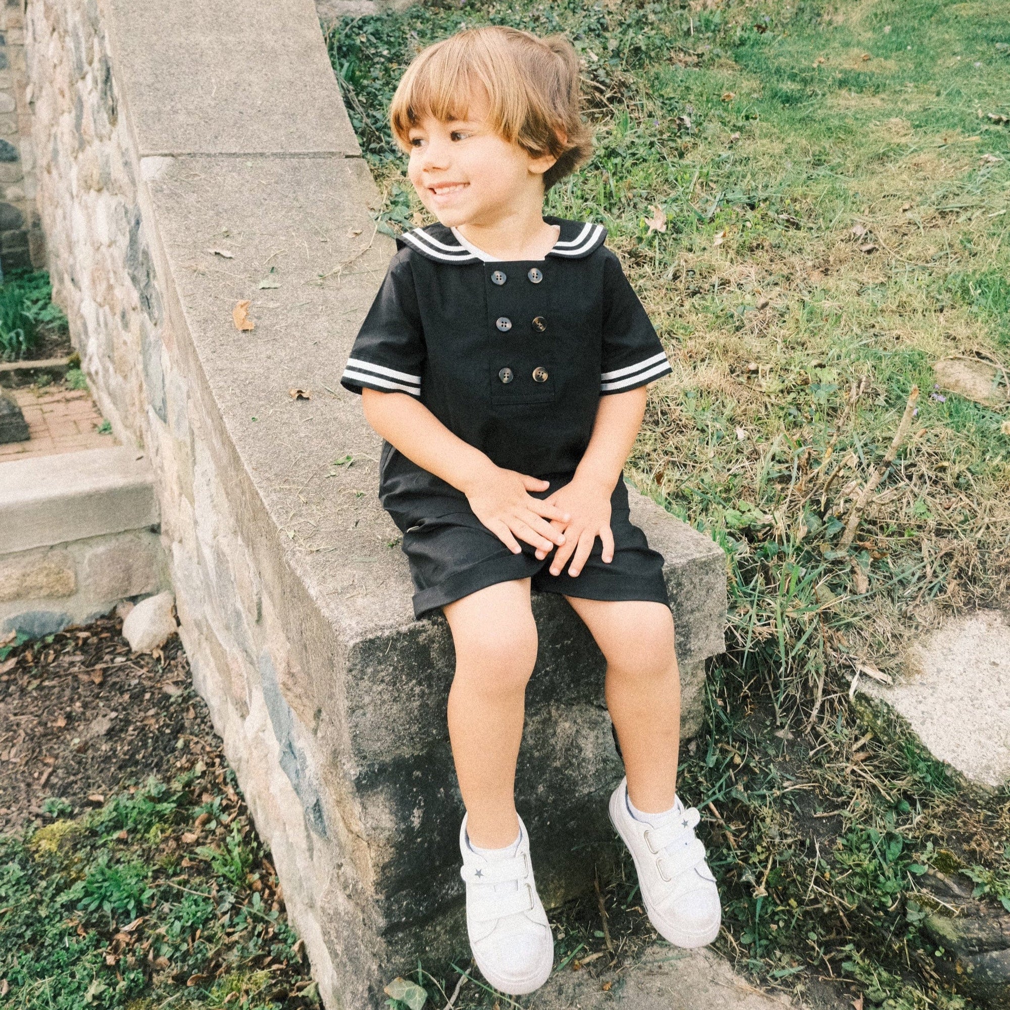 Mi Regalia Sets Langston Sailor Short Set Black Langston Shirt & Shorts Set Black for Kids | Mi Regalia
