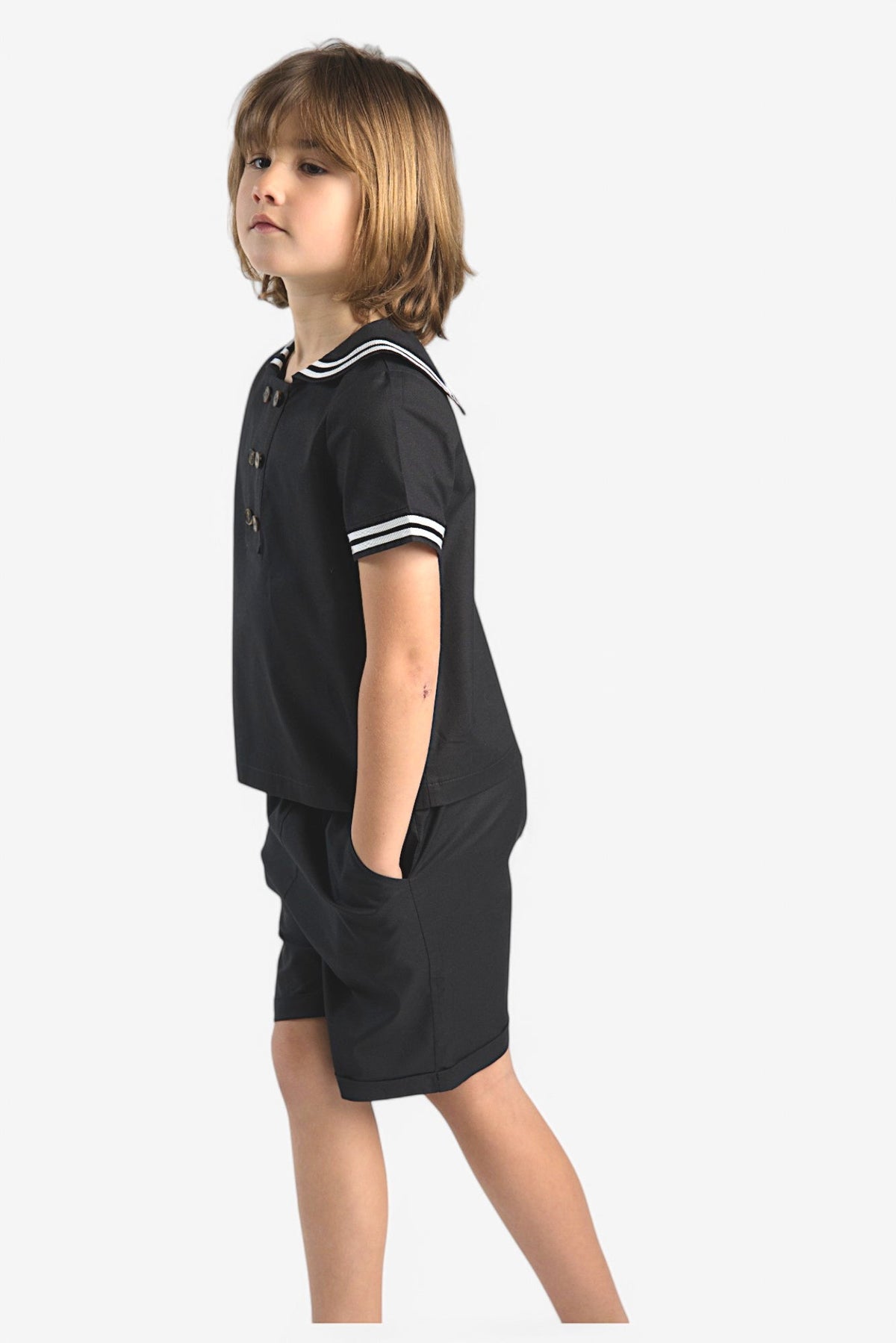 Mi Regalia Sets Langston Sailor Short Set Black Langston Shirt &amp; Shorts Set Black for Kids | Mi Regalia
