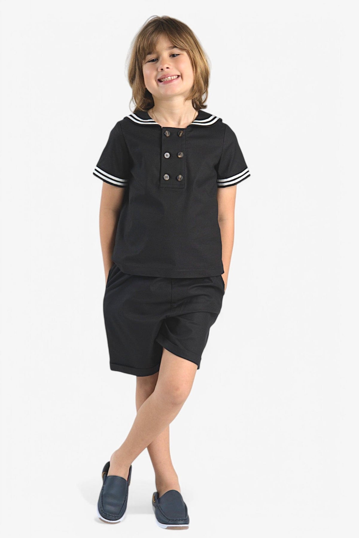 Mi Regalia Sets Langston Sailor Short Set Black Langston Shirt &amp; Shorts Set Black for Kids | Mi Regalia